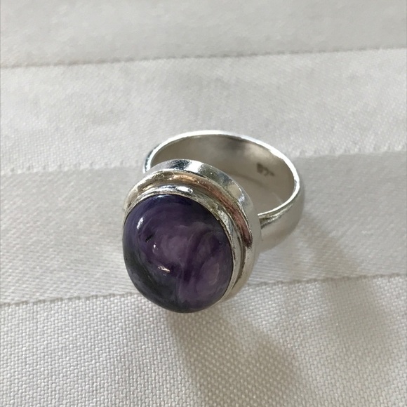 Vintage 925 Sterling Silver Charoite Ring - Picture 5 of 7